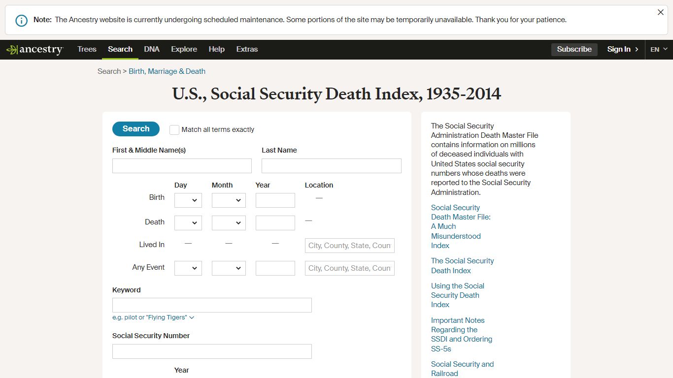 U.S., Social Security Death Index, 1935-2014 - Ancestry.com